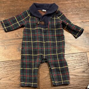 Janie and Jack Plaid Kids One Piece with Navy Collar 3-6 months